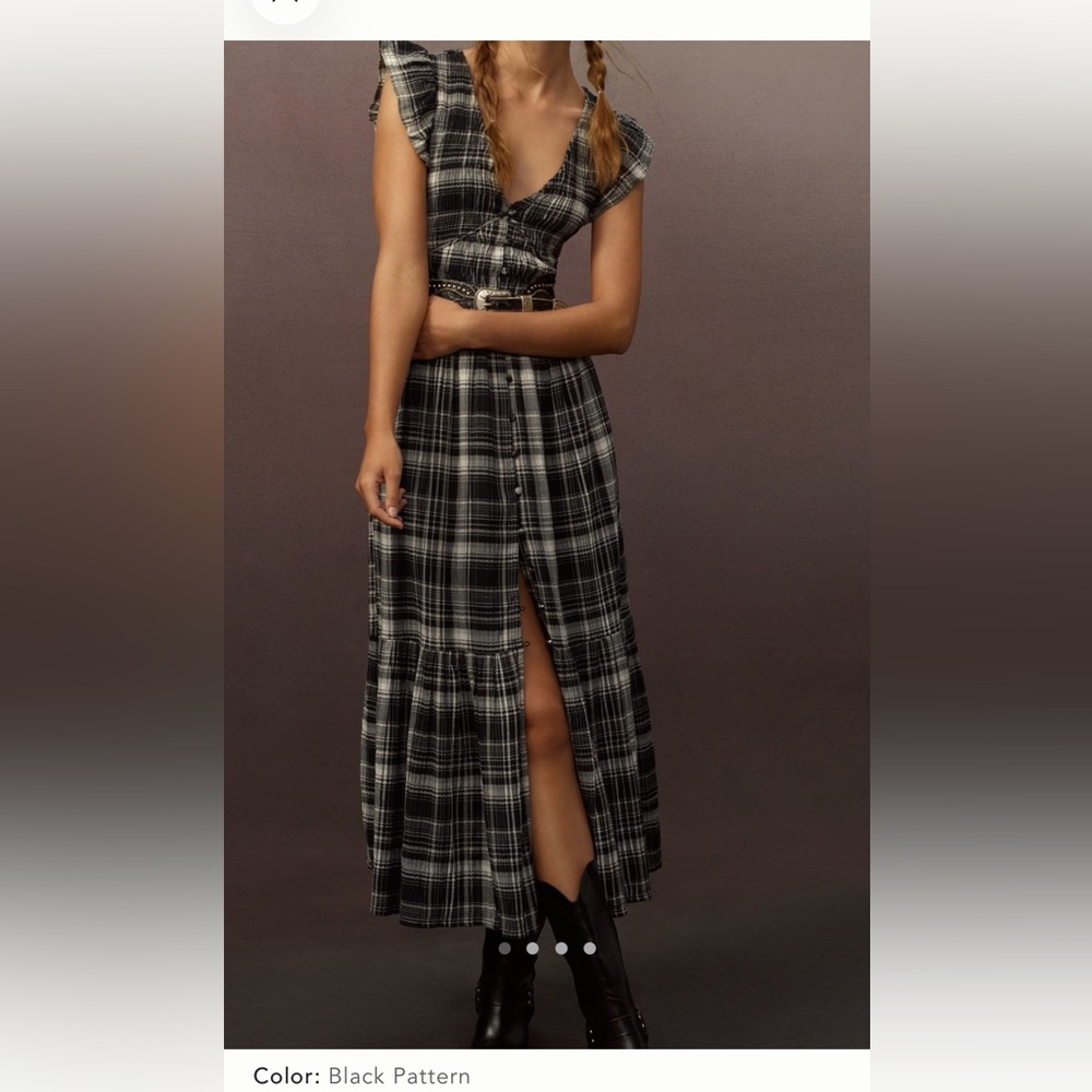 Anthropologie Peregrine Black and White Plaid Maxi Dress